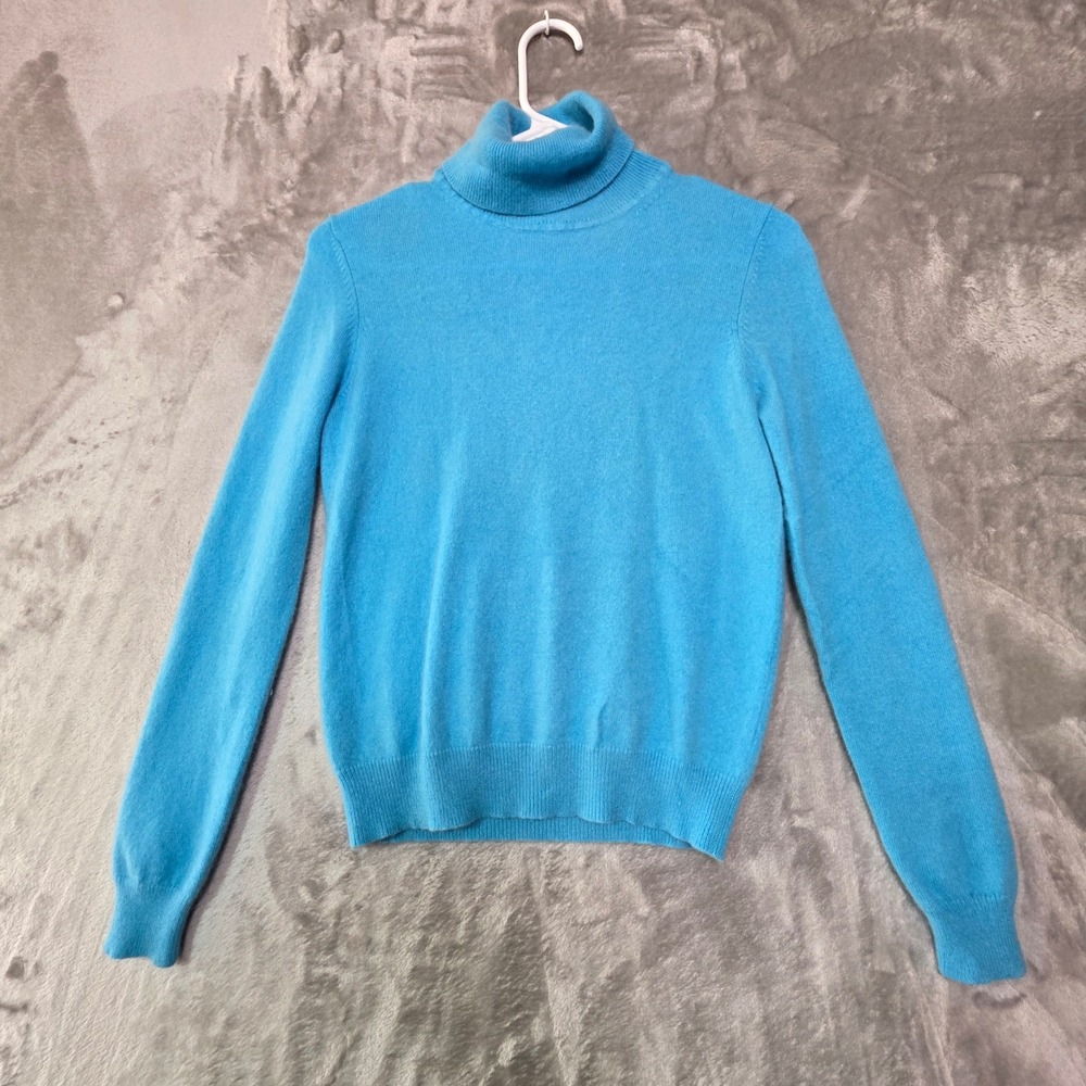 Valerie Stevens Womens Turquoise Blue 100% Cashmere Turtleneck Sweater Small